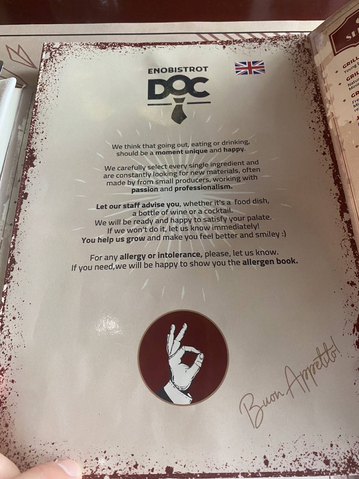 Menu di "DOC" EnoBistrot - Cucina & Vineria 