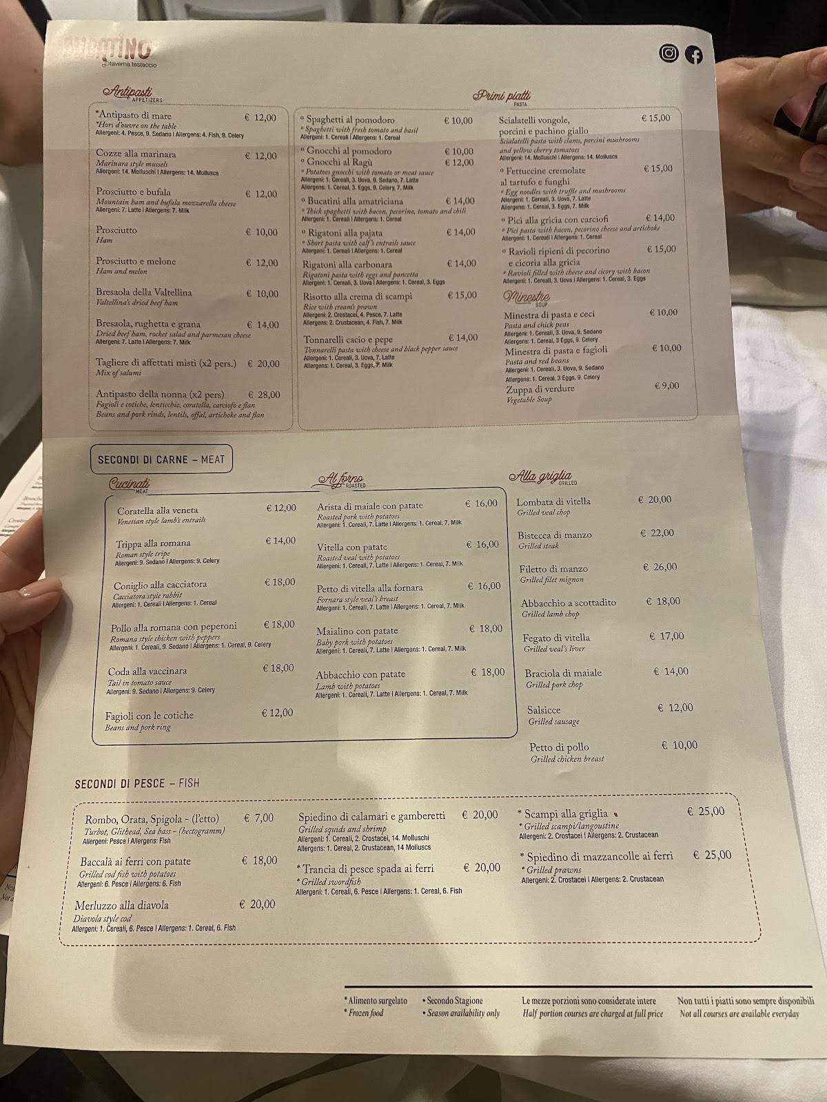 Menu di Da Bucatino 