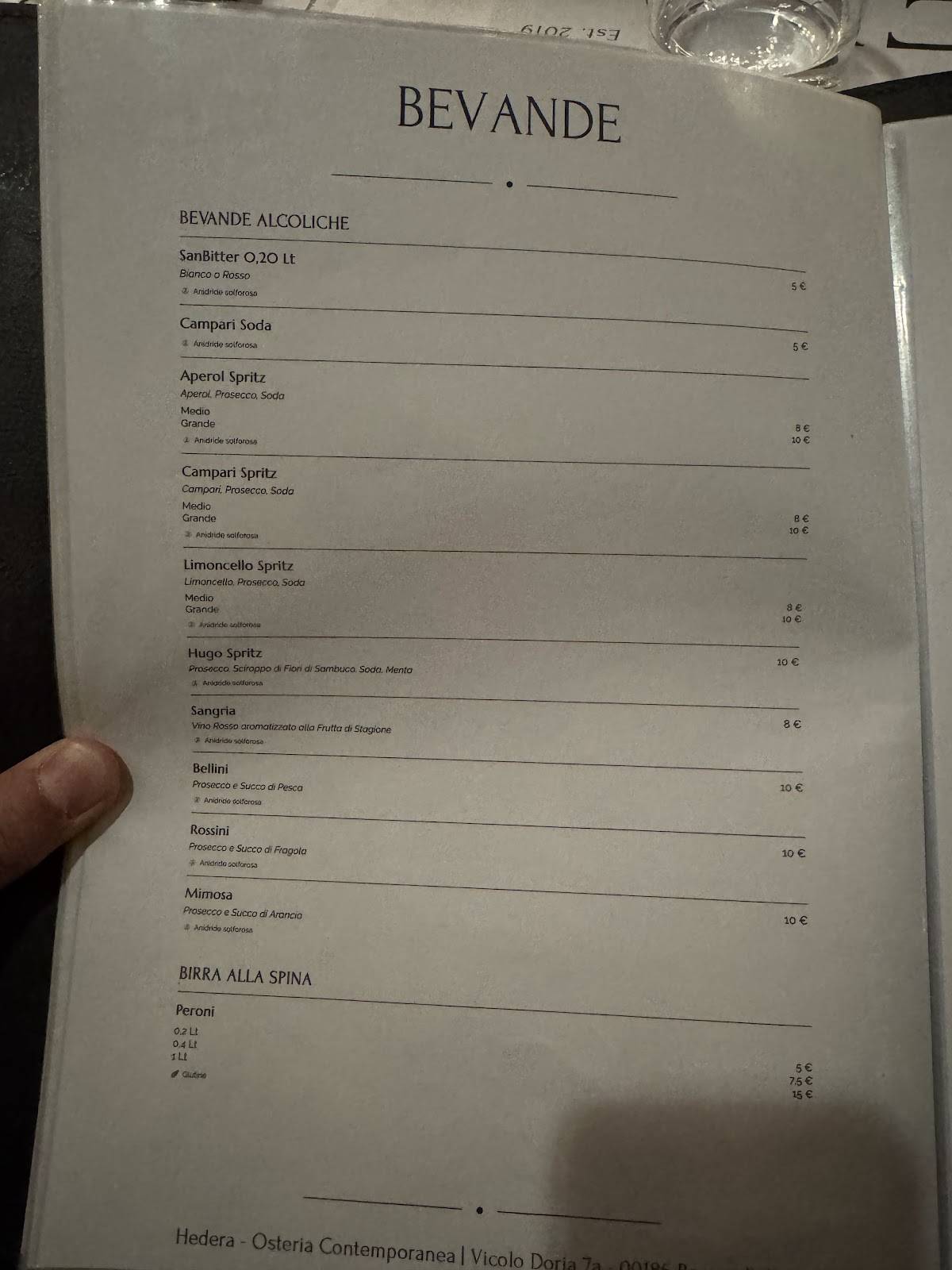 Menu di Hedera - Osteria Contemporanea 