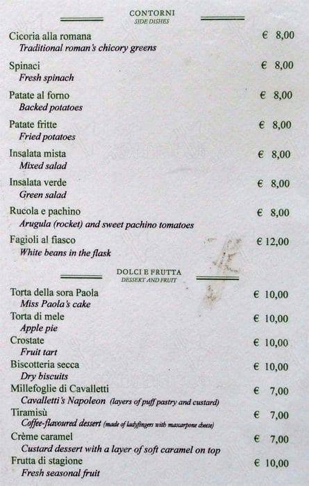 Menu di Hostaria da Pietro 