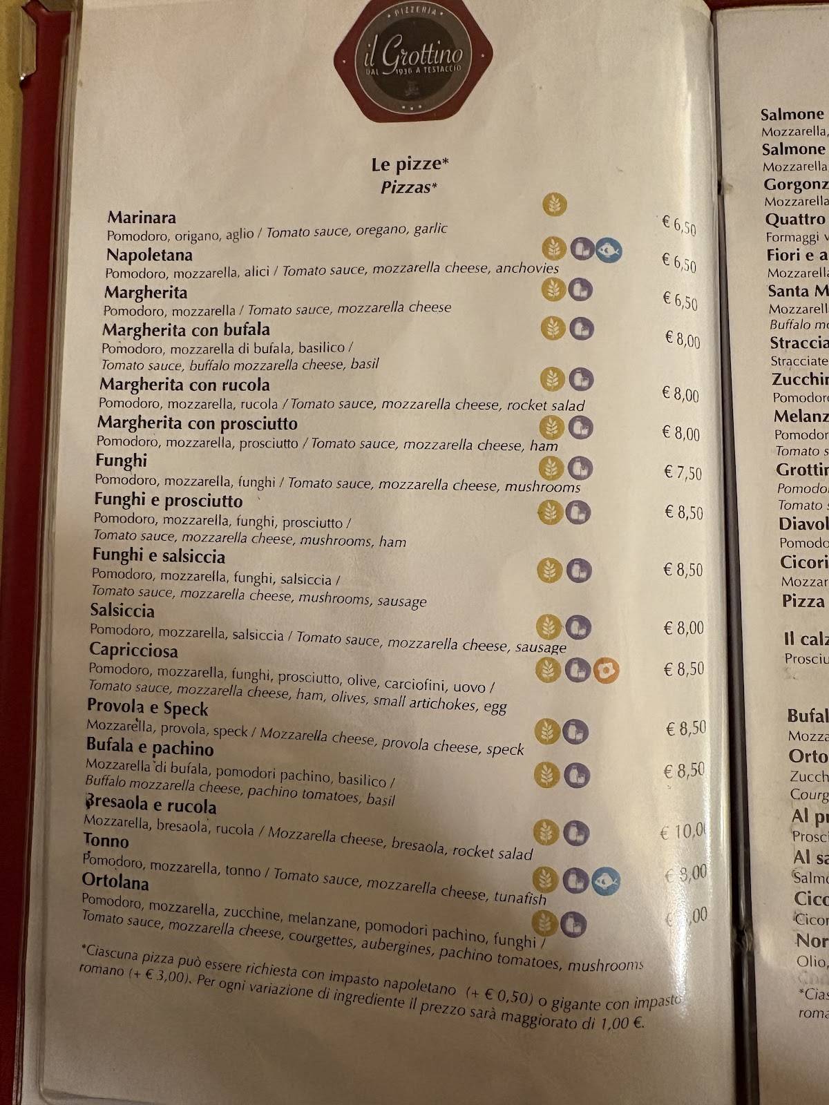 Menu di Il Grottino a Testaccio 