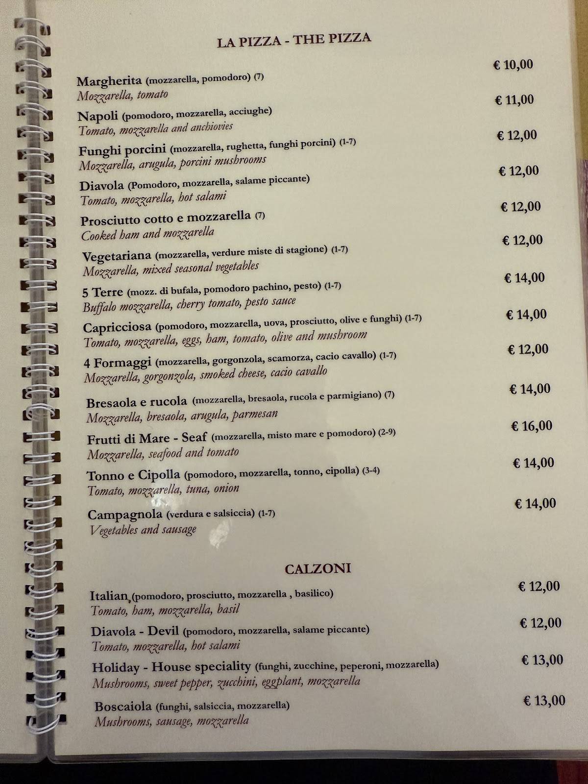 Menu di La Taverna Madonna Dei Monti 16 