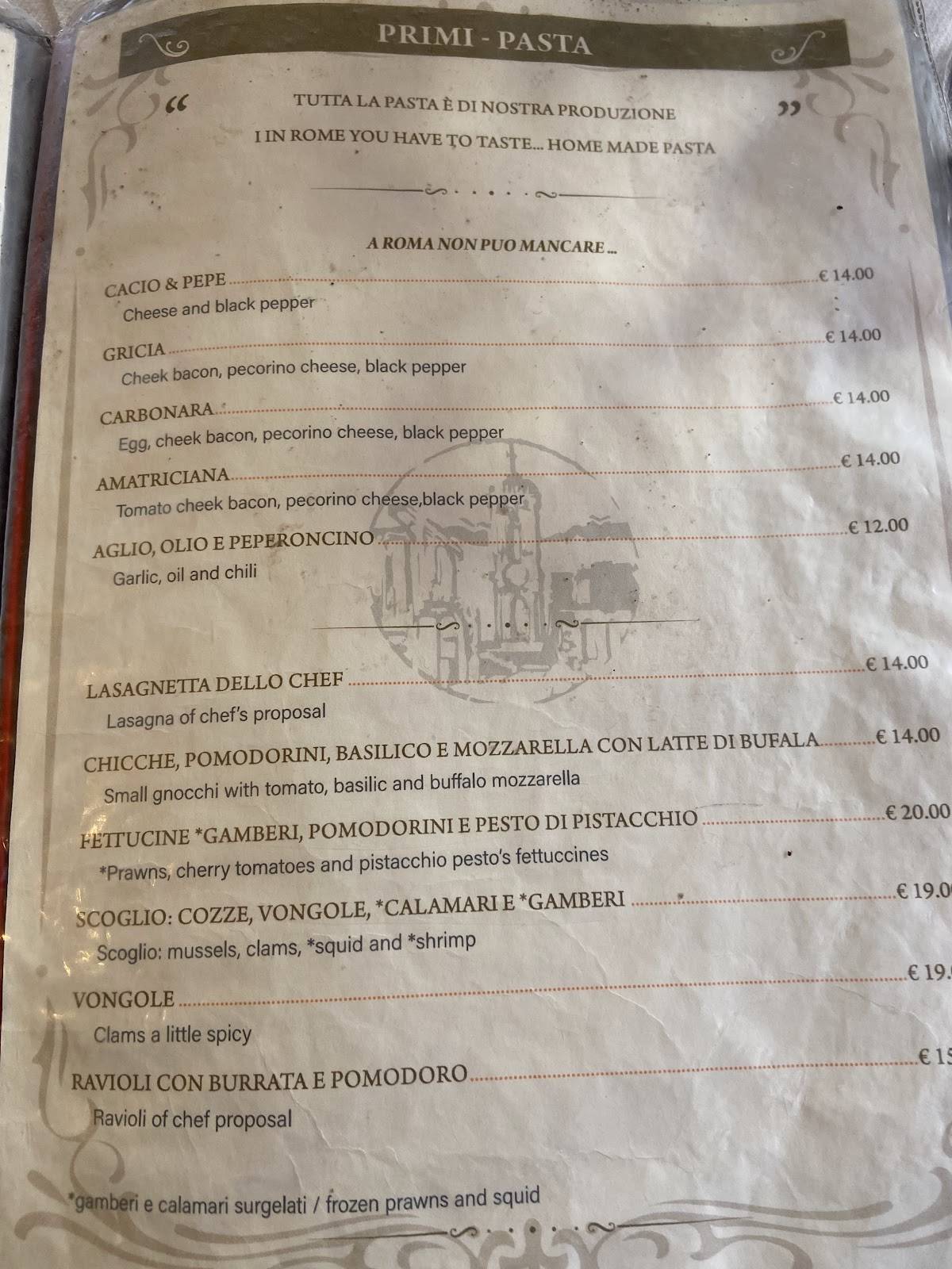 Menu di Li Rioni a Santiquattro 