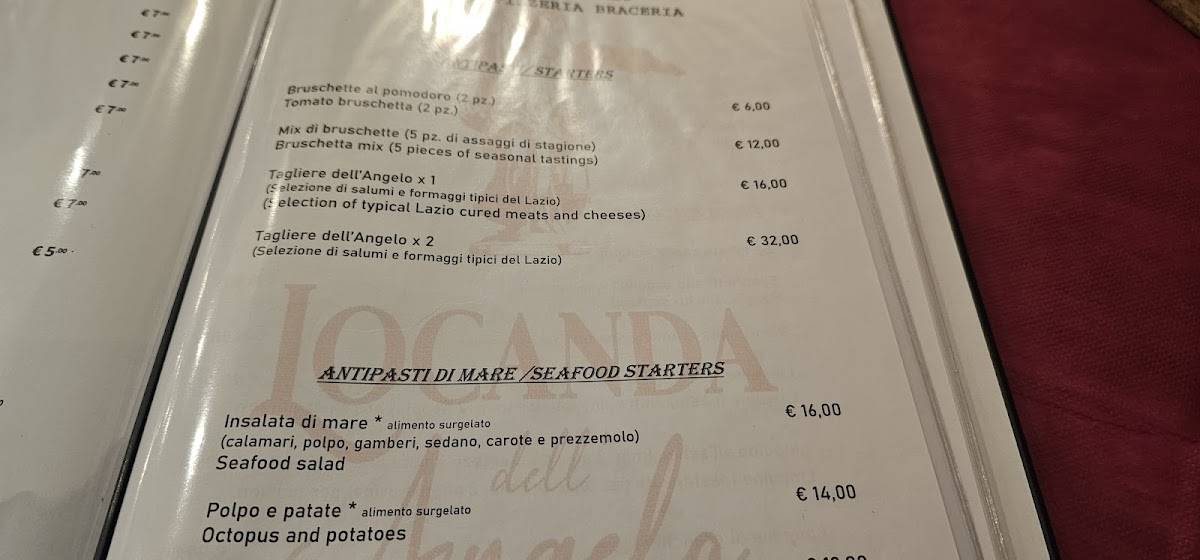 Menu di Locanda dell'Angelo Ristorante Pizzeria Braceria 