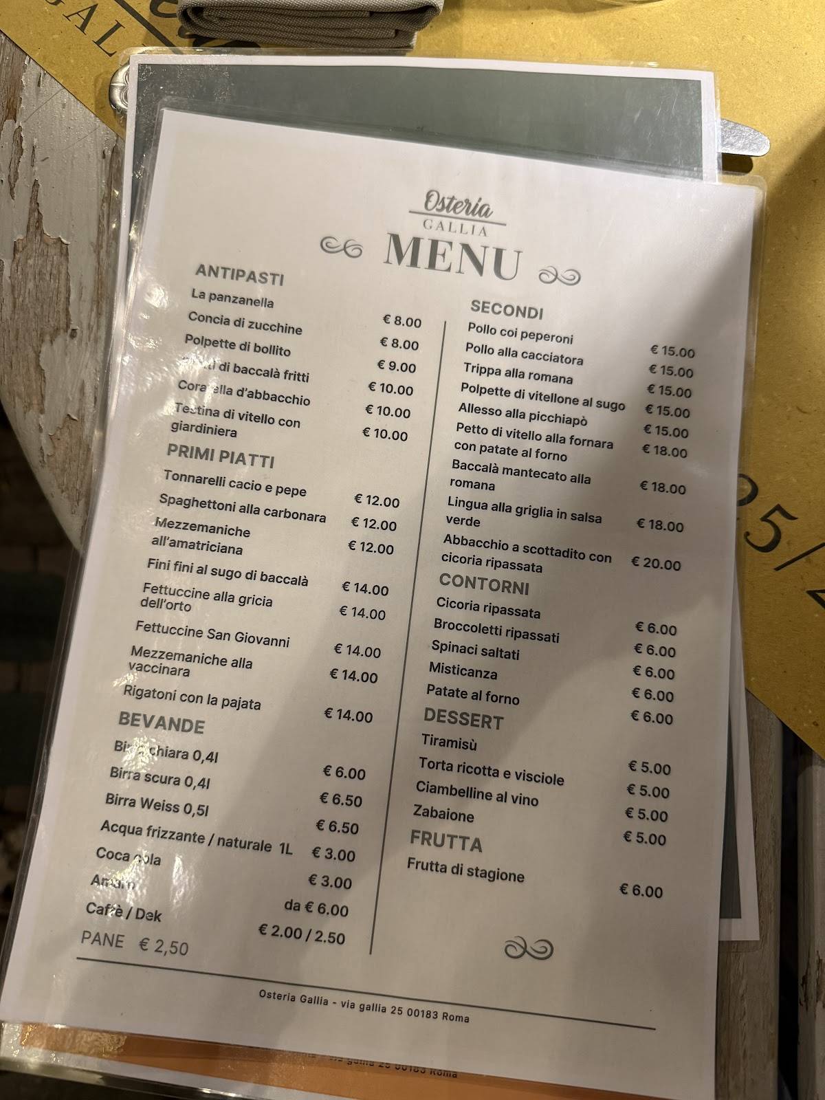 Menu di Osteria Gallia