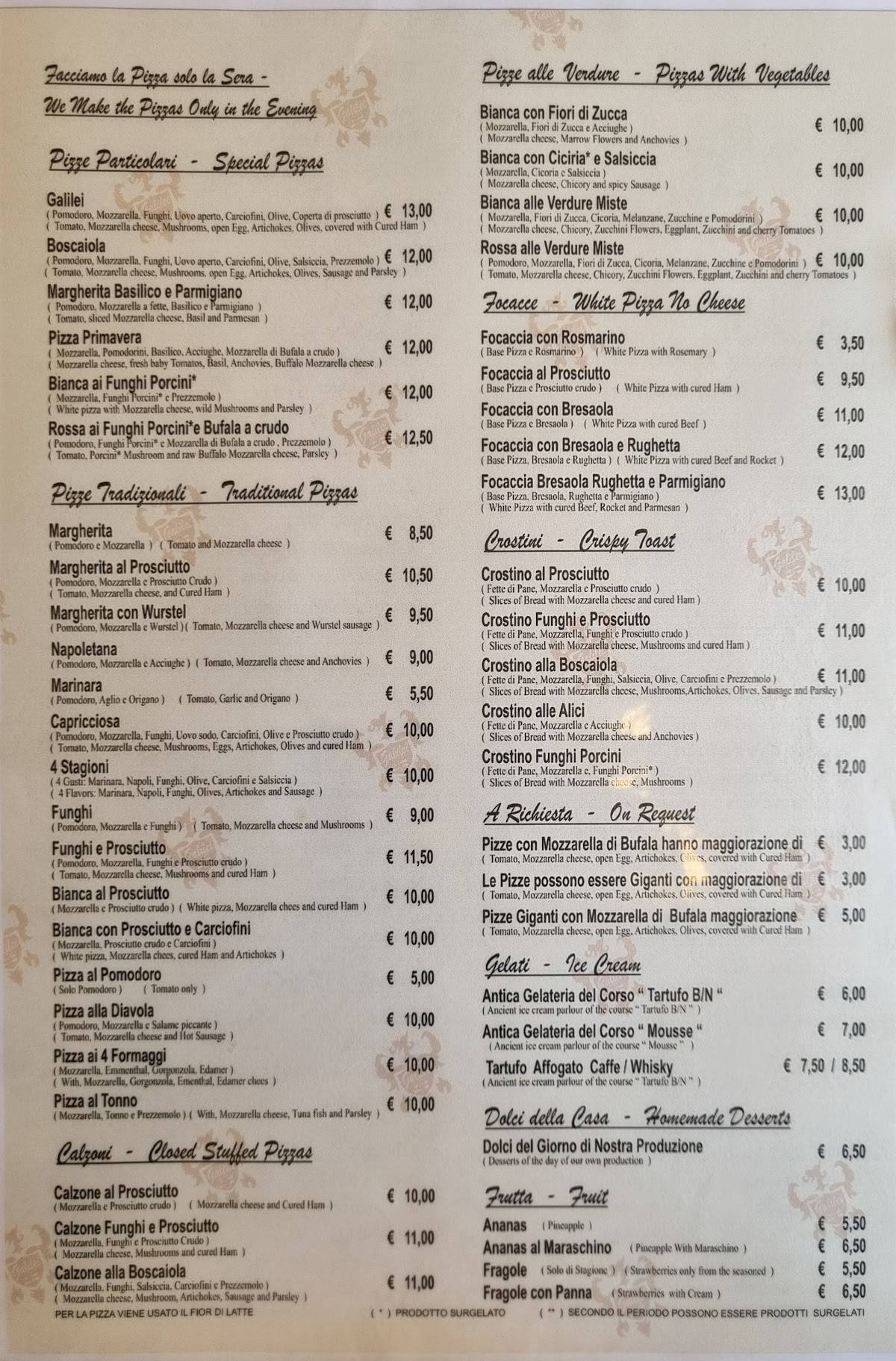 Menu di Ristorante Pizzeria Galilei 