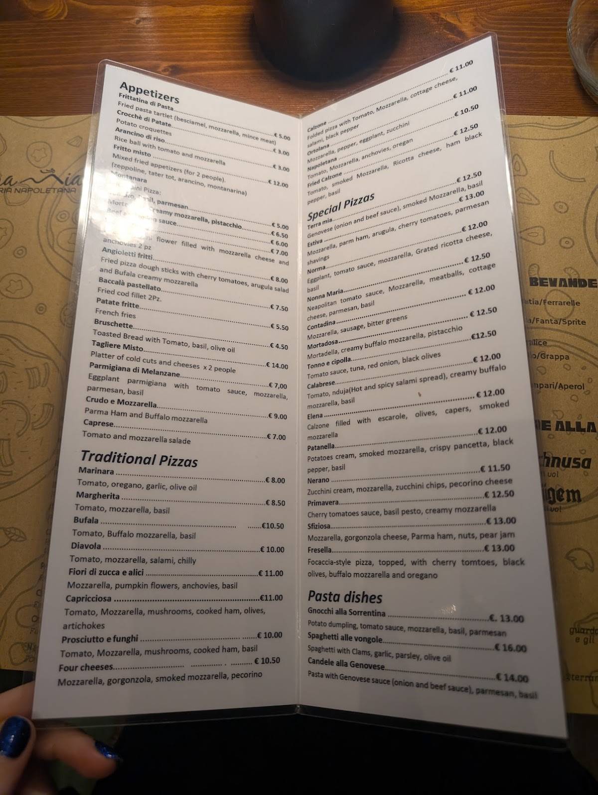 Menu di Terra Mia Pizzeria Napoletana con cucina 