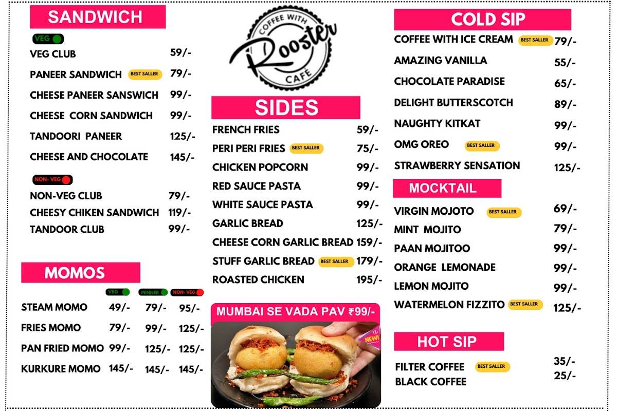 Rooster Cafe, Best pizza in madhubani menu