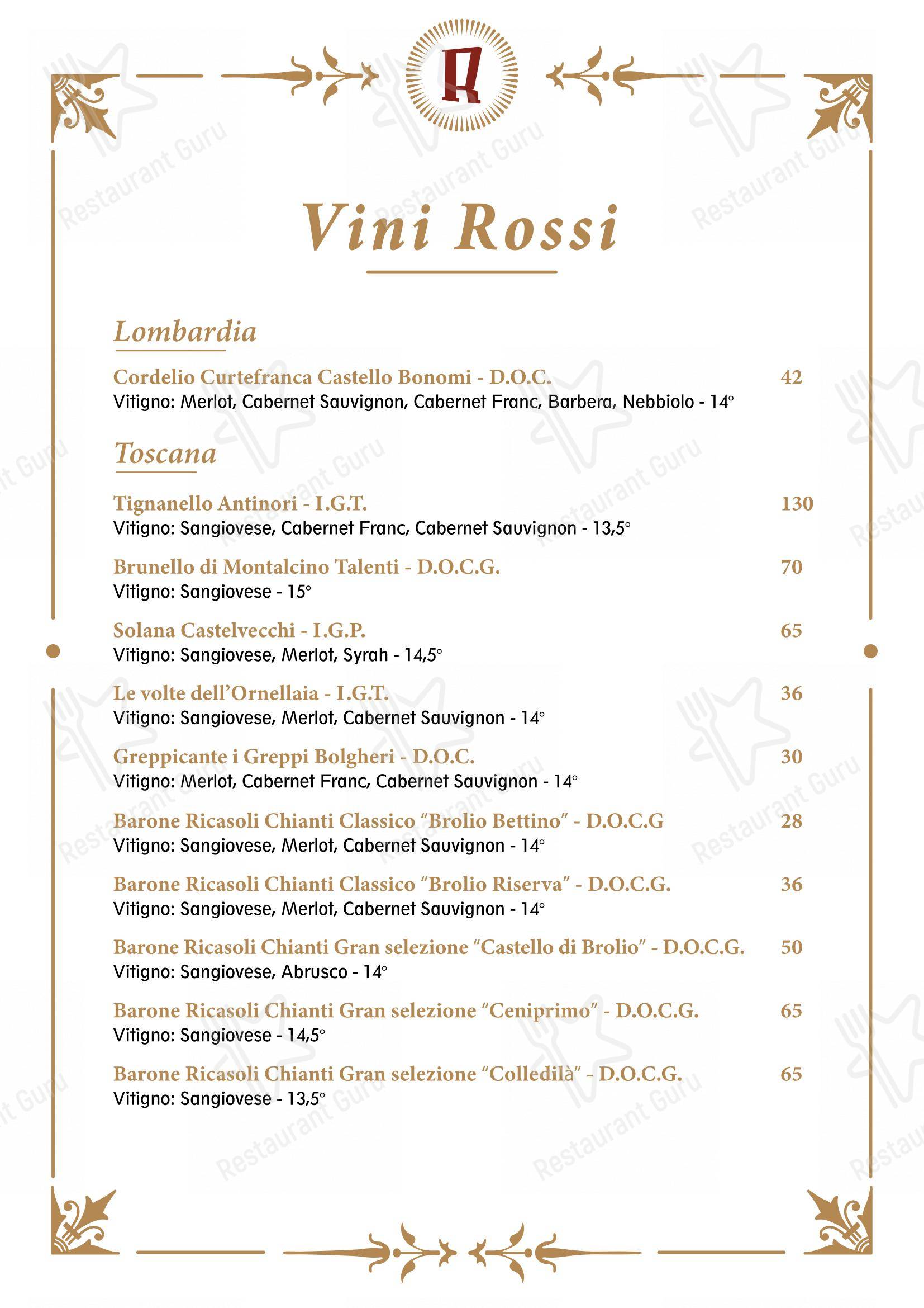 Основное меню per Rosso Ristorante ristorante