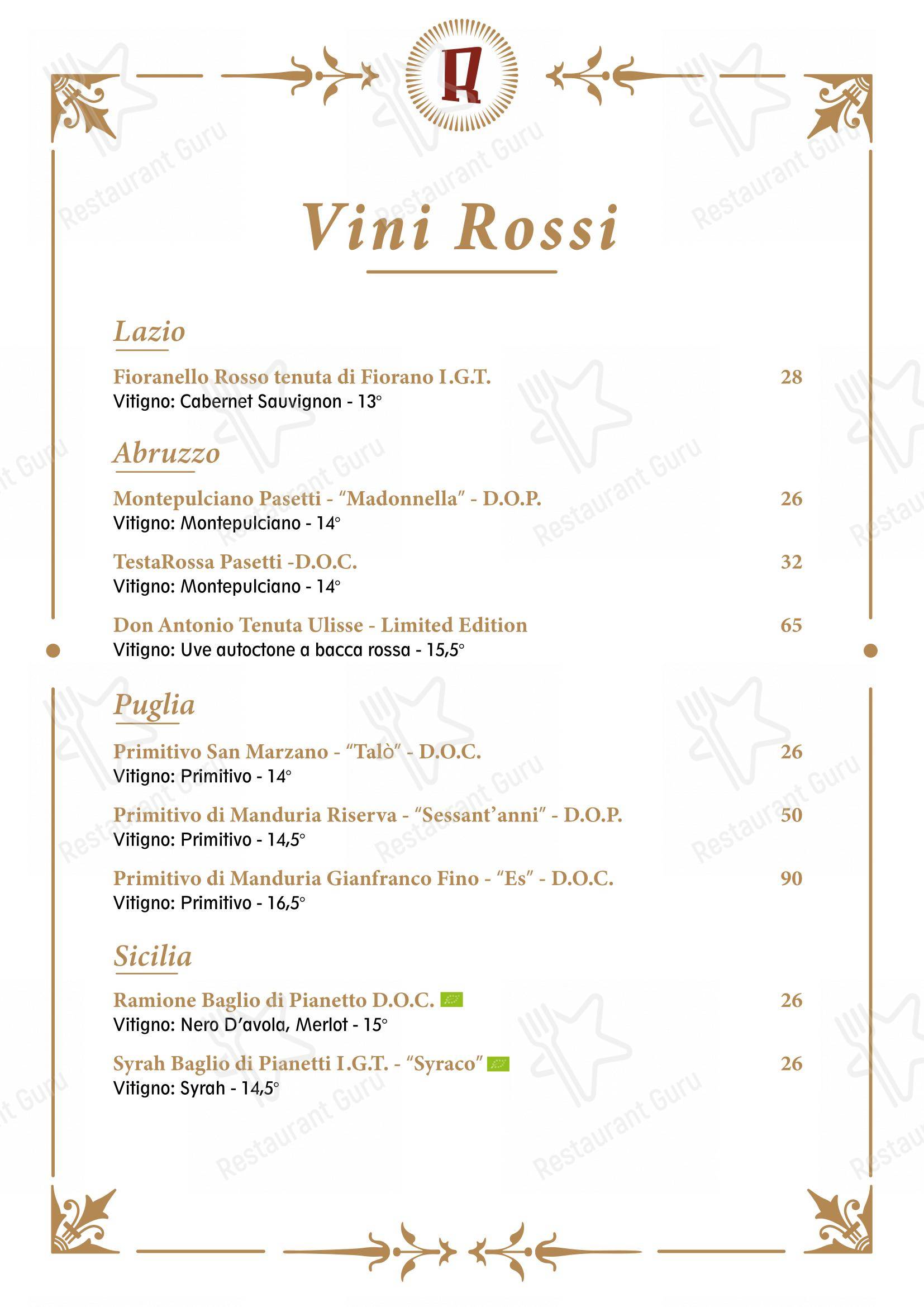 Основное меню per Rosso Ristorante in Roma