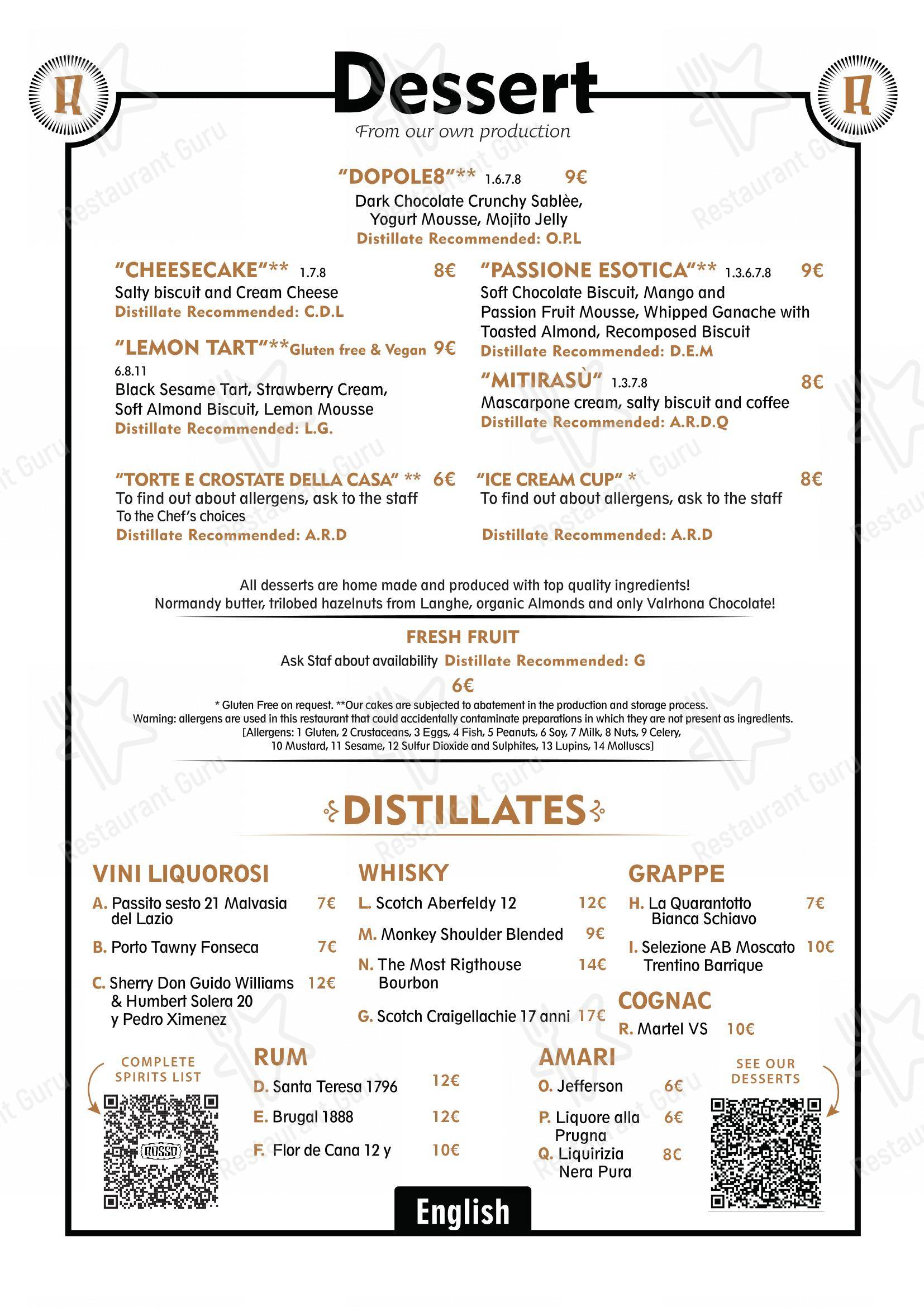 Rosso Ristorante in Roma - Menu bar
