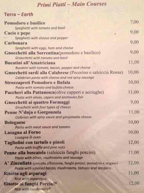 Menu di Rosso Tiziano 