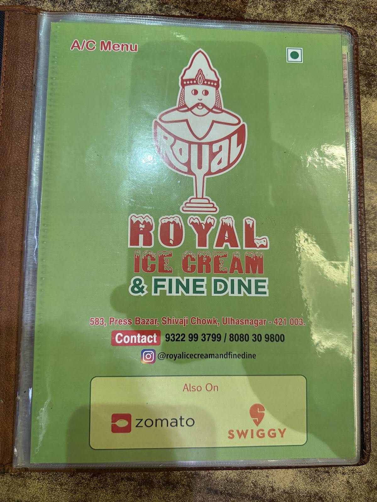 Royal Ice Cream Fine Dine (Since 1975) menu