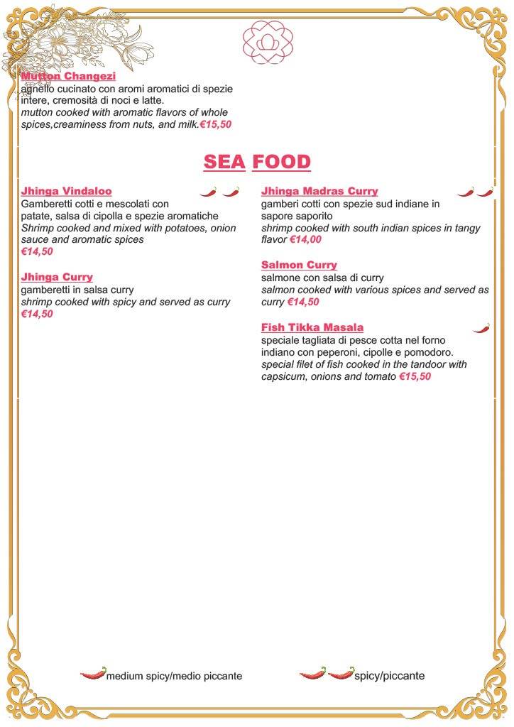 Menu di Royal India Ristorante indiano a Firenze 