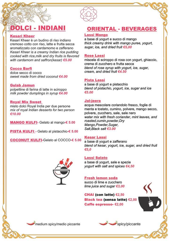 Menu di Royal India Ristorante indiano a Firenze 