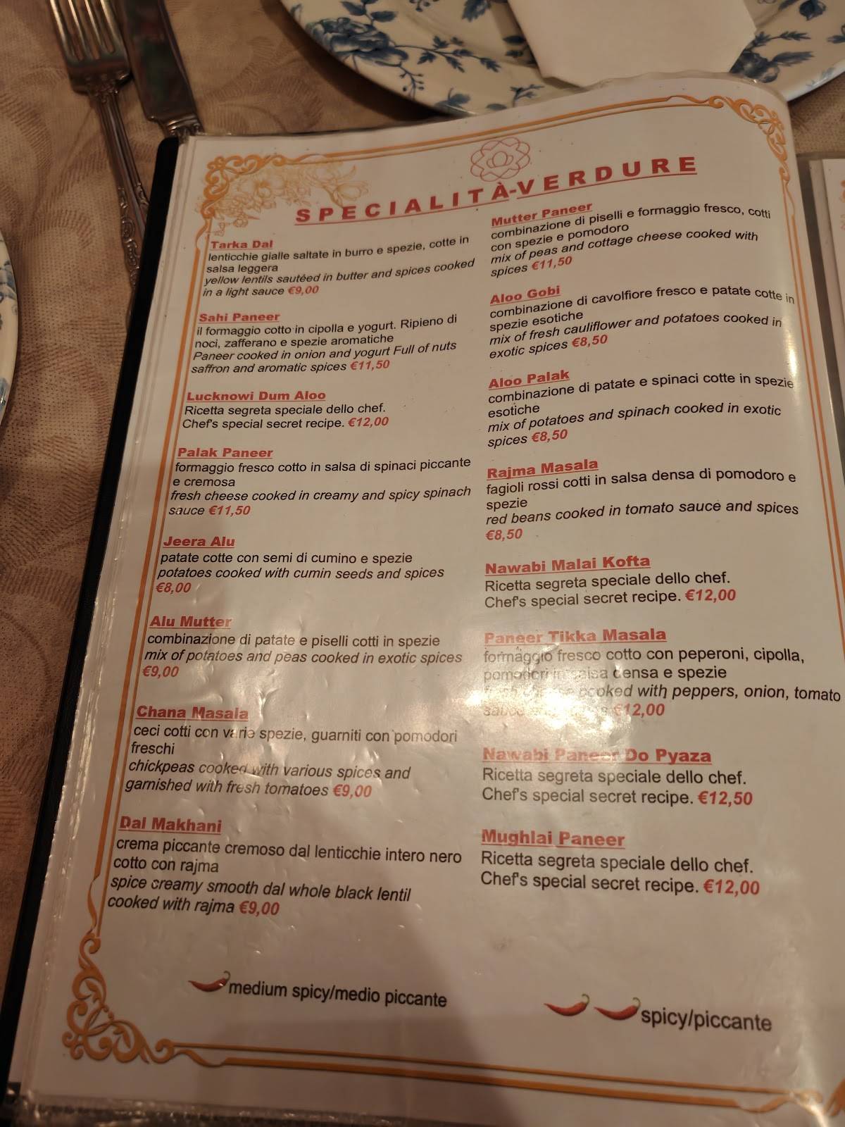 Menu di Royal India Ristorante indiano a Firenze 