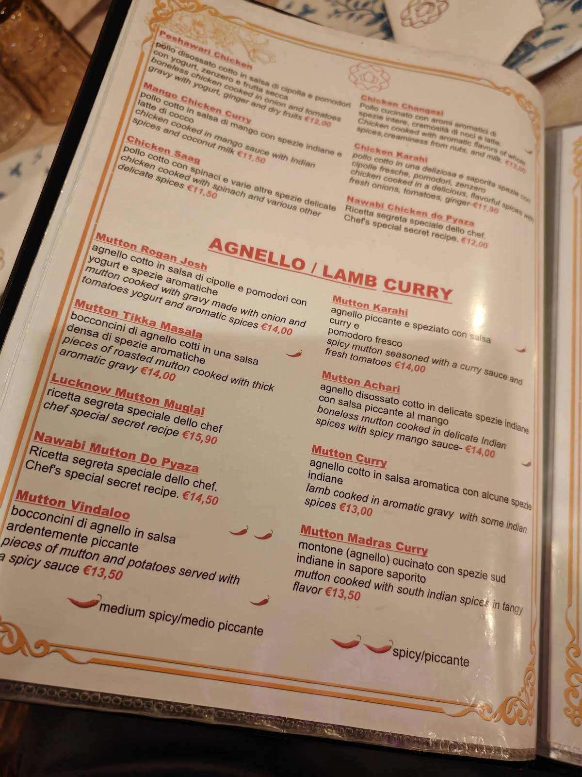 Menu di Royal India Ristorante indiano a Firenze 