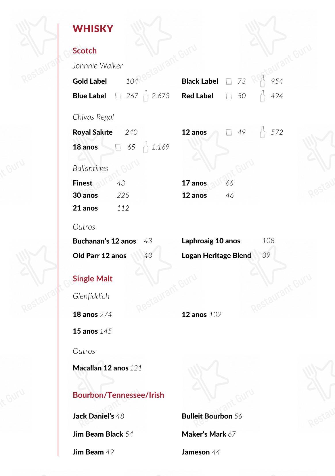 Menu bar para Rubaiyat Brasília bbq