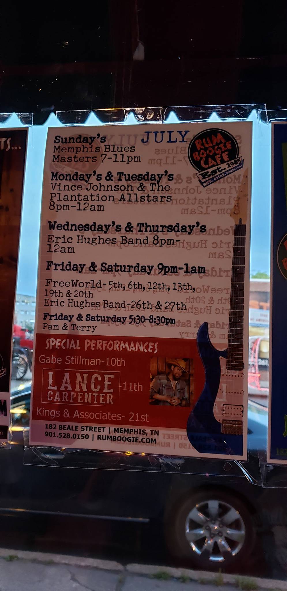 Menu at Rum Boogie Cafe, Memphis, 182 Beale St