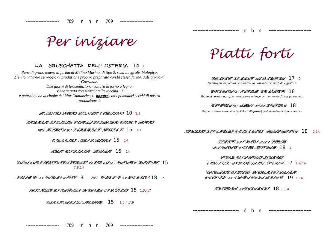 Menu di Osteria Rustichello 
