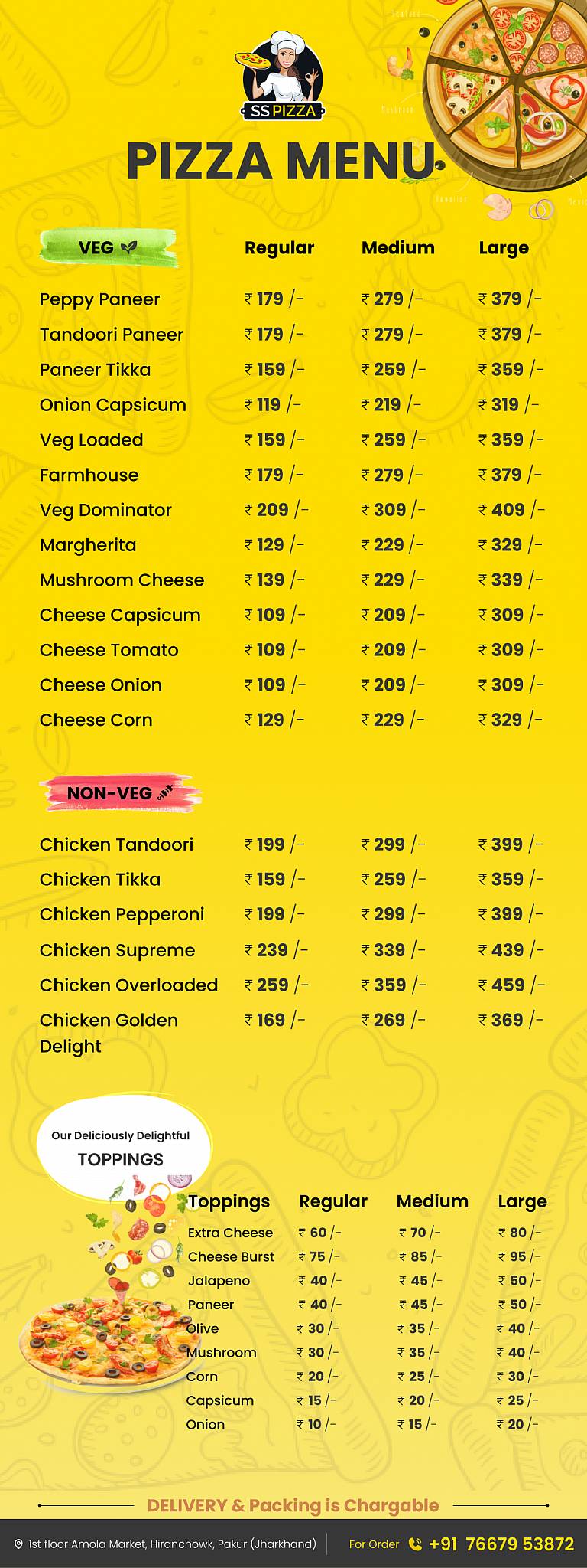 S.S. Pizza menu