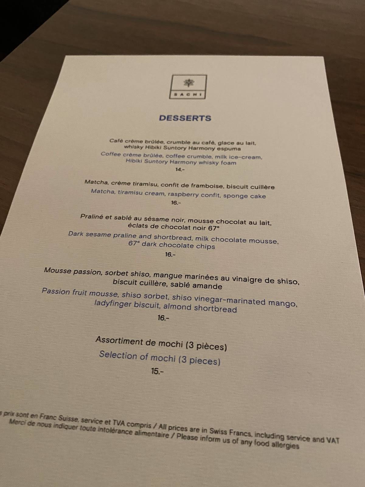 Menu di SACHI 