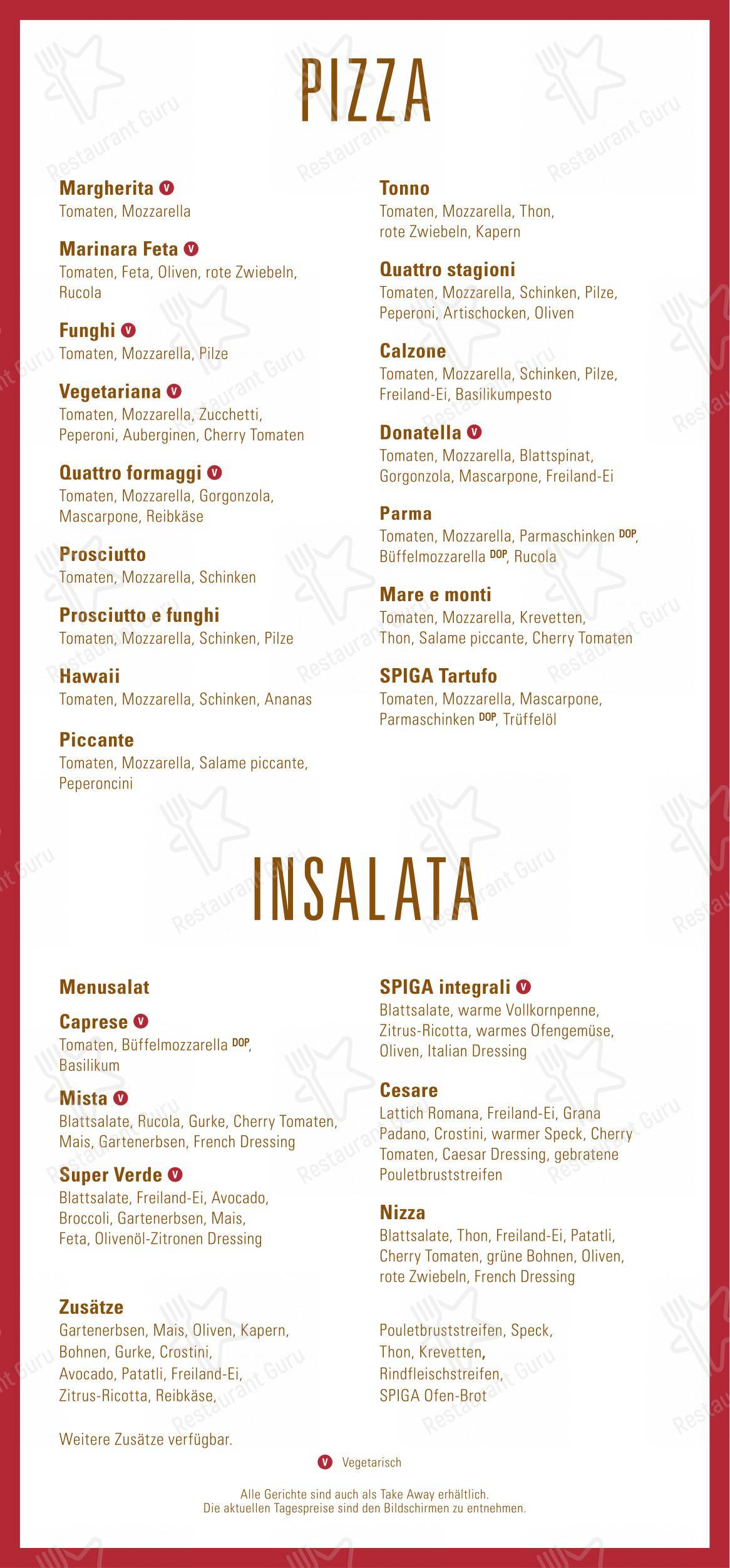SPIGA Ristorante Glattzentrum in Wallisellen - Menu