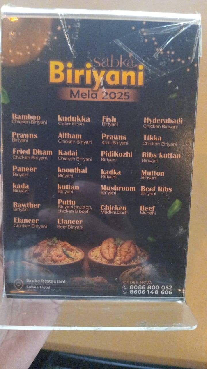 Sabka Restaurant menu