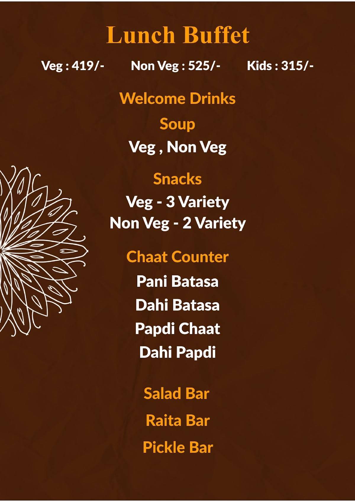 Saffron Kitchen Restaurant - Best Buffet Restaurant In Gomti Nagar Lucknow menu