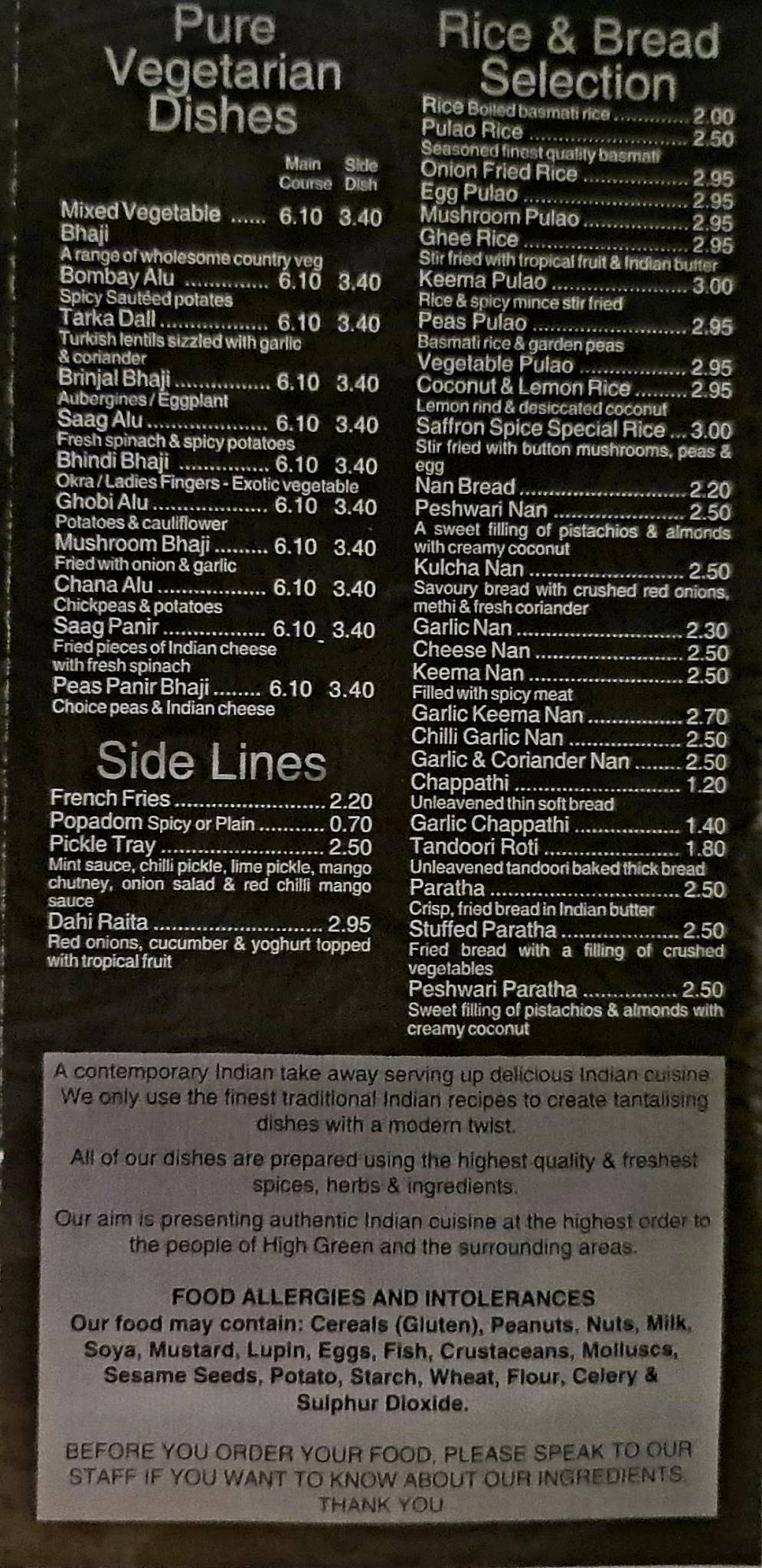 Menu at Saffron Lounge restaurant, Sheffield, 1 Wortley Rd
