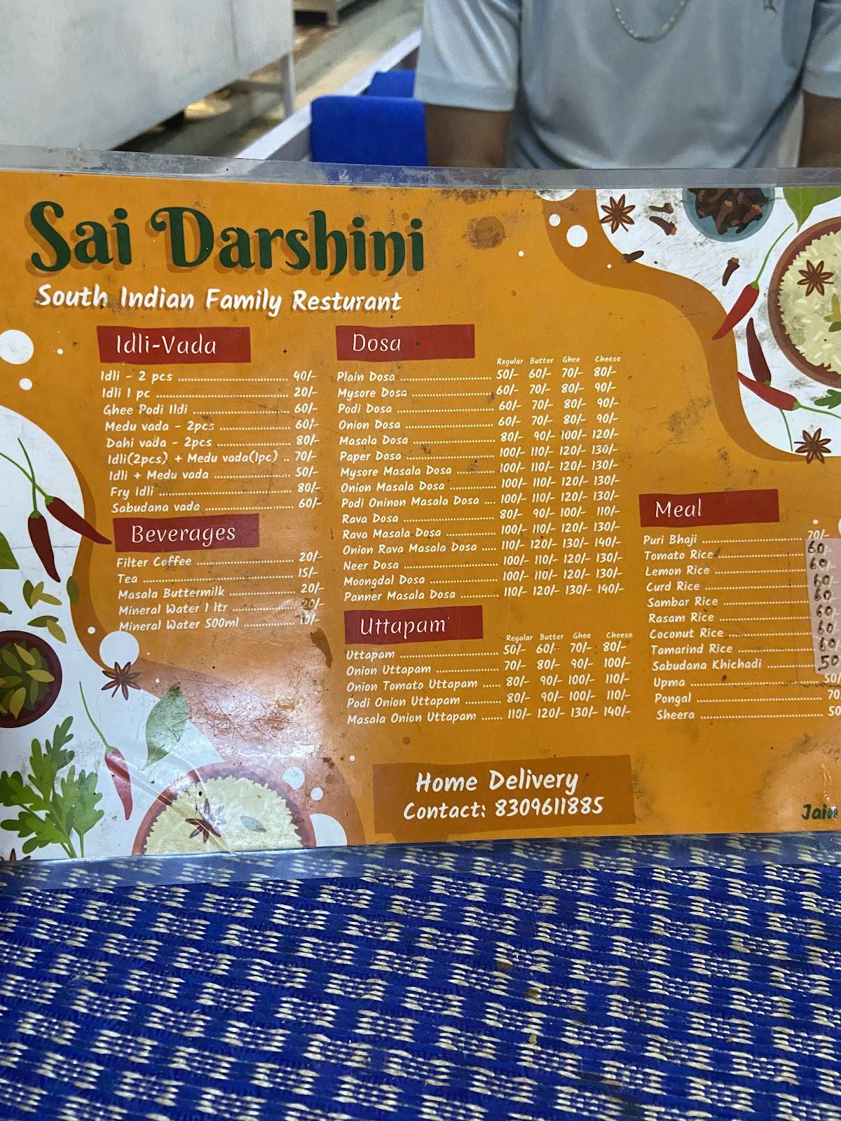 Sai Darshini South Indian family restaurant menu