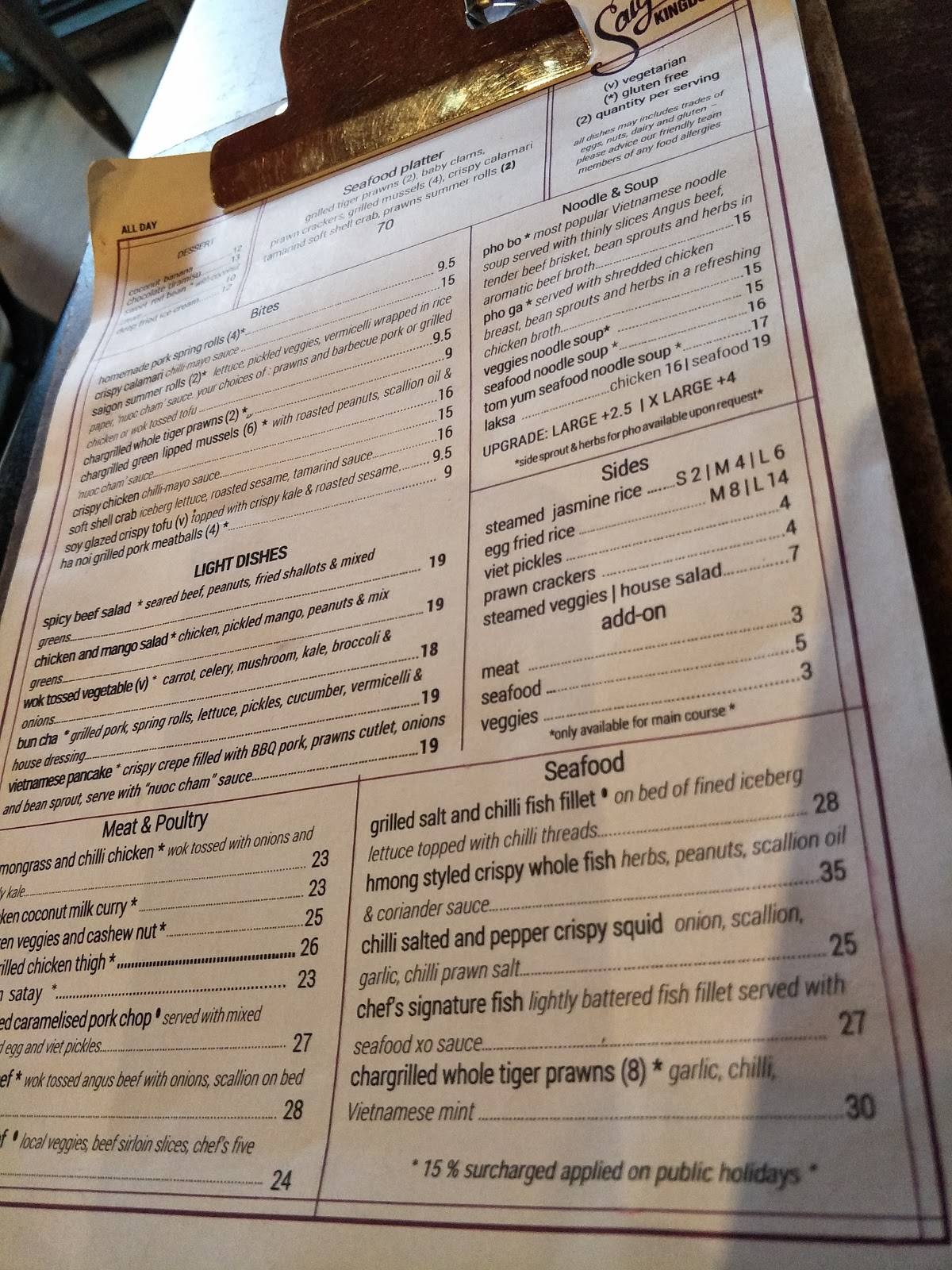 Menu at Saigon Kingdom Vietnamese Restaurant, Queenstown