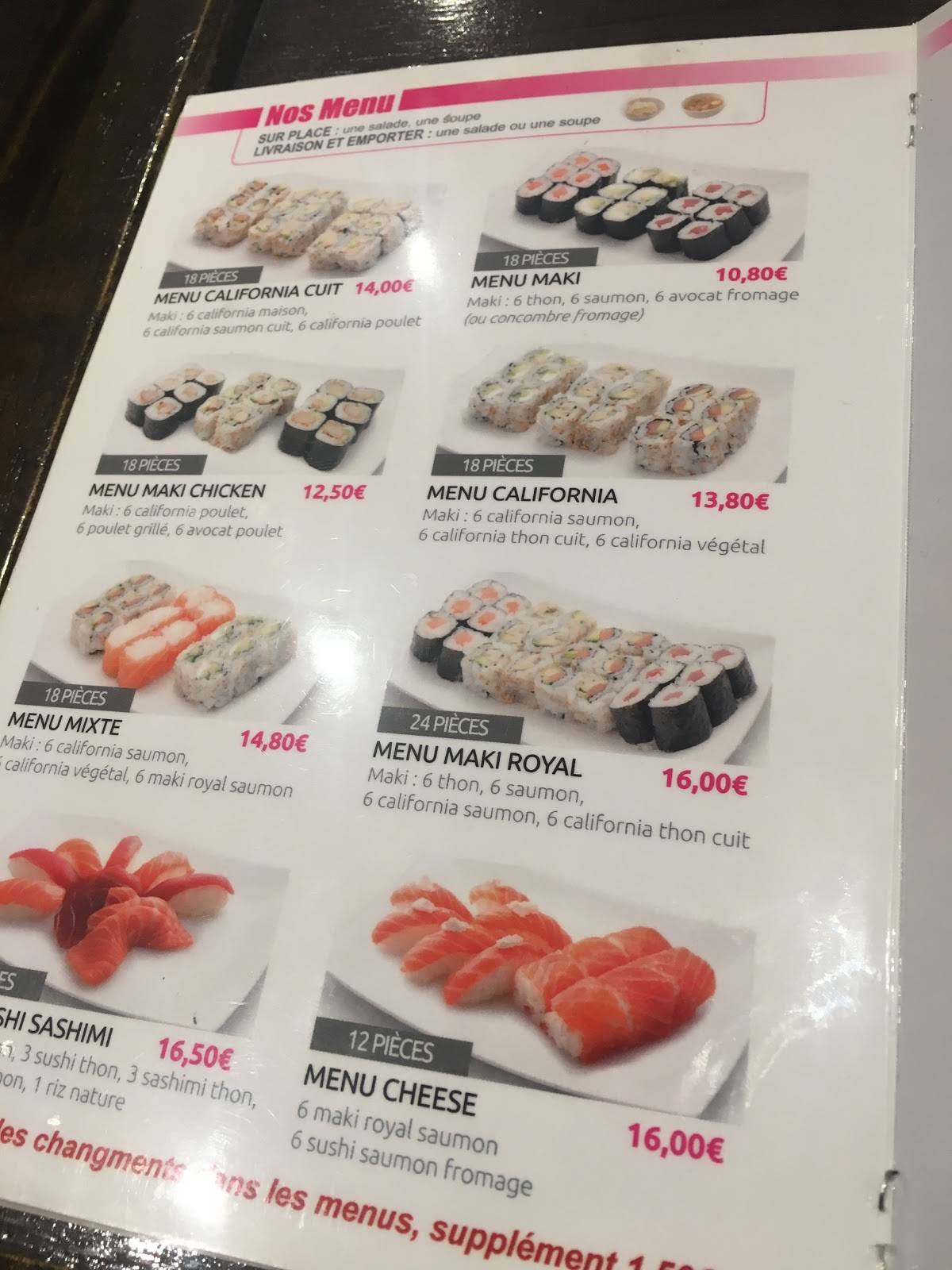 Menu de Sam Sushi