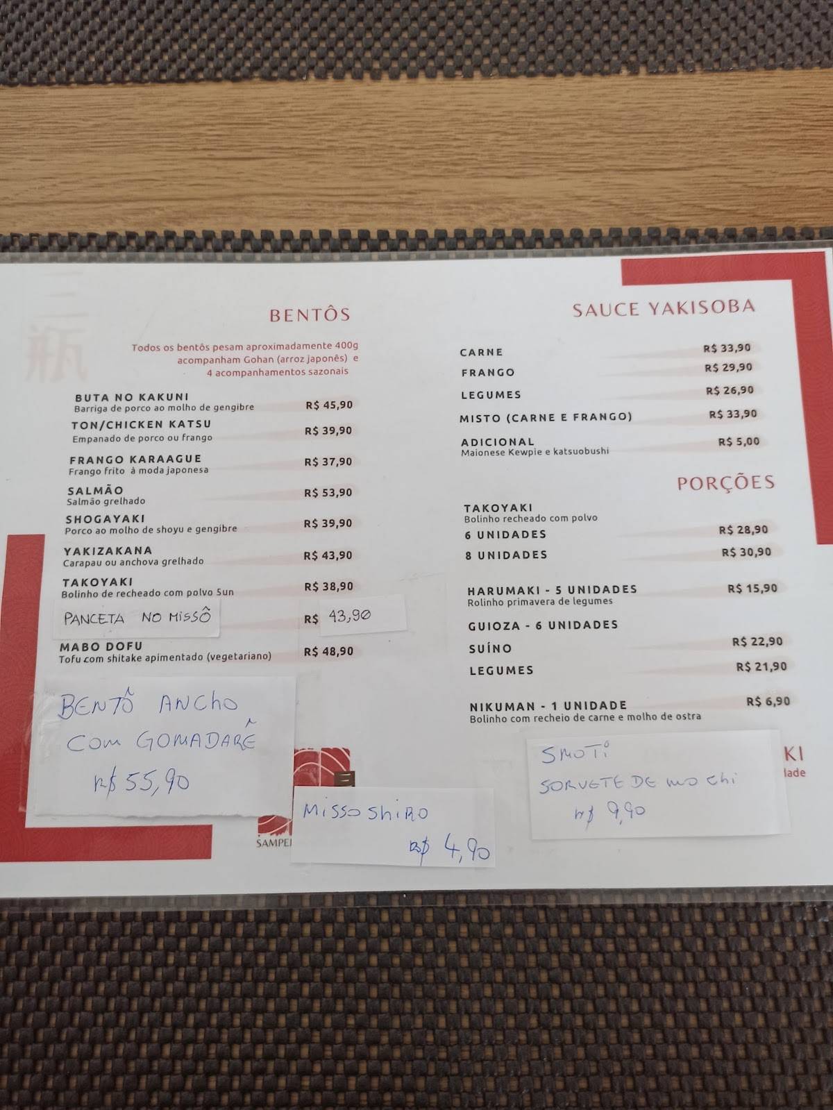 Sampei Bentô Box cardápio
