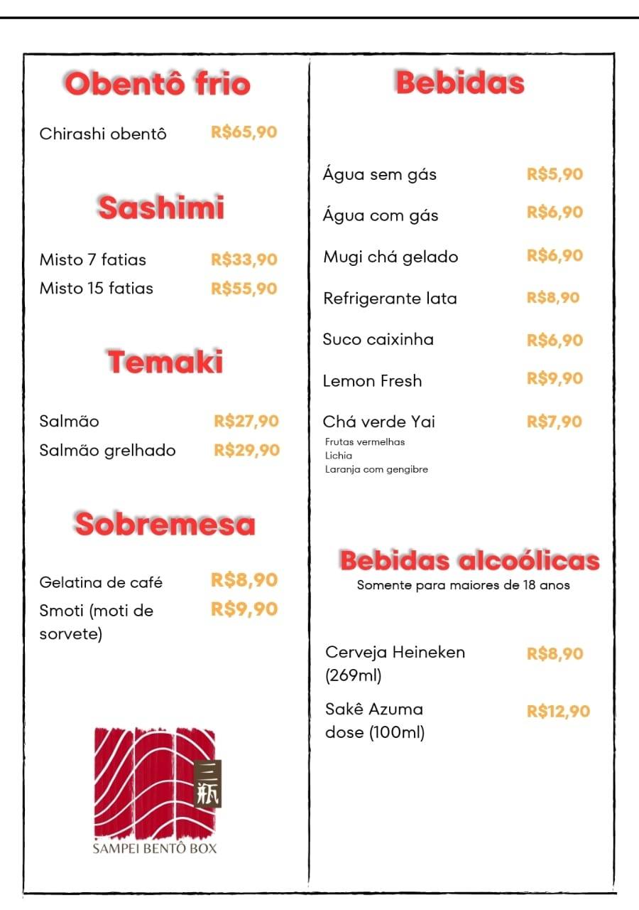 Sampei Bentô Box cardápio