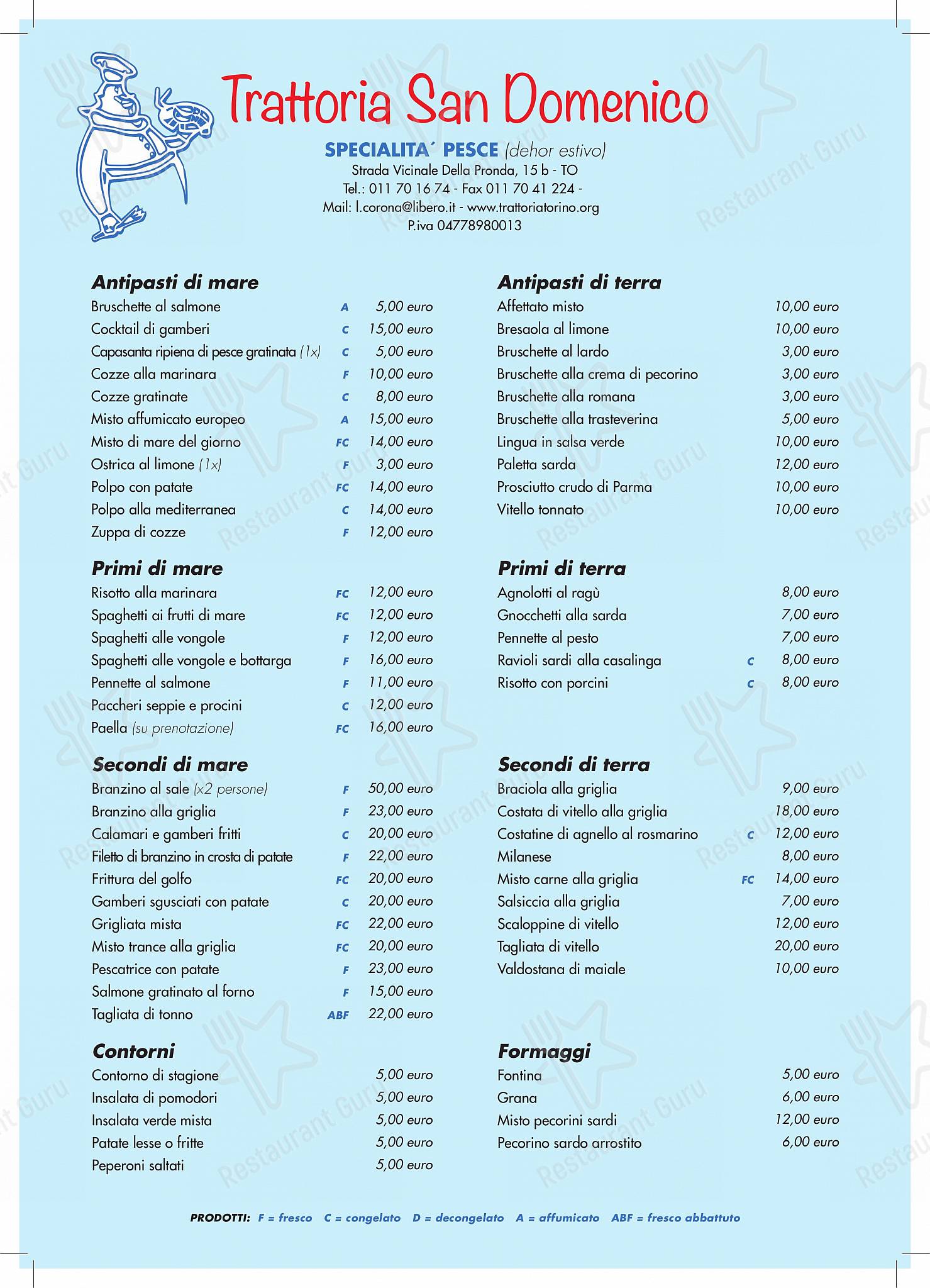 Menu di Trattoria San Domenico - Wine Menu