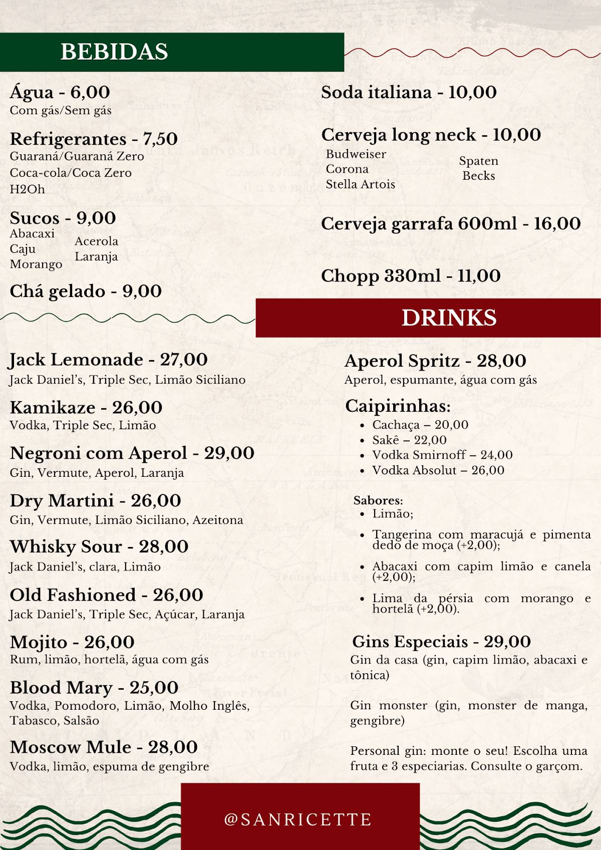 San Ricette cardápio