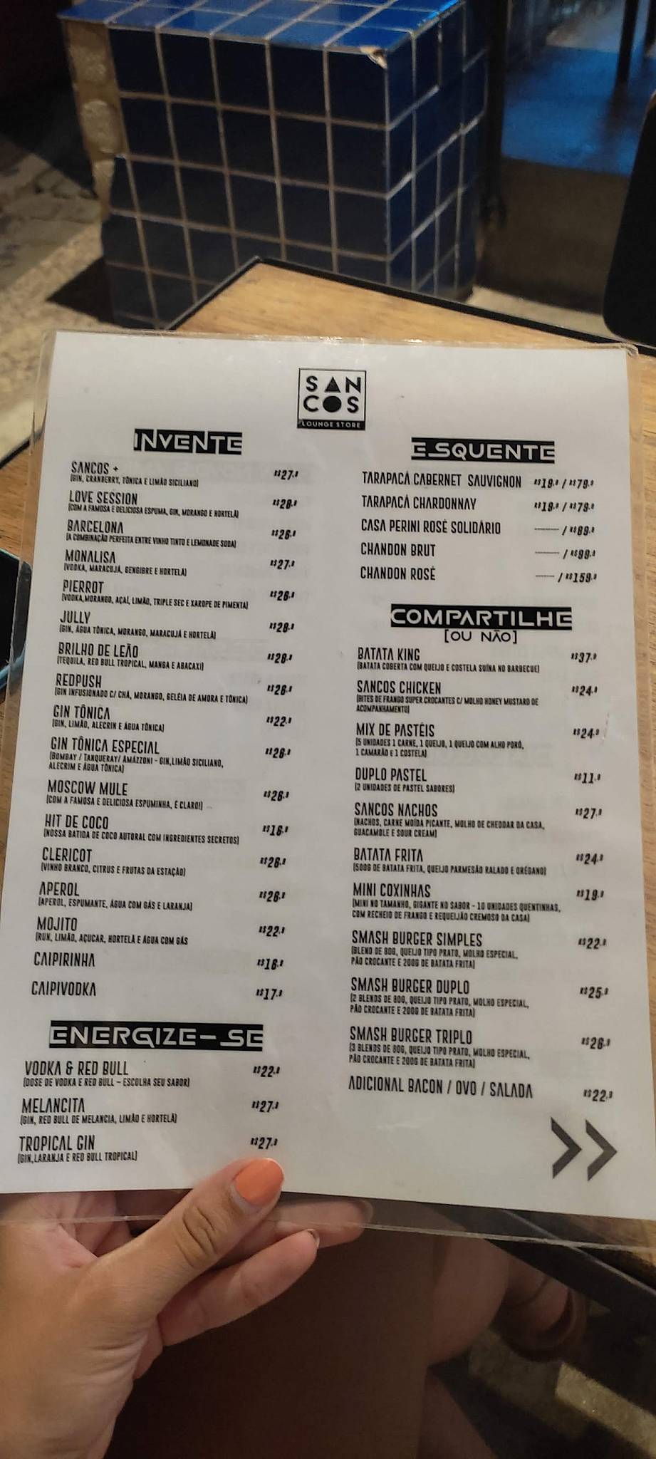 Sancos Lounge Store cardápio