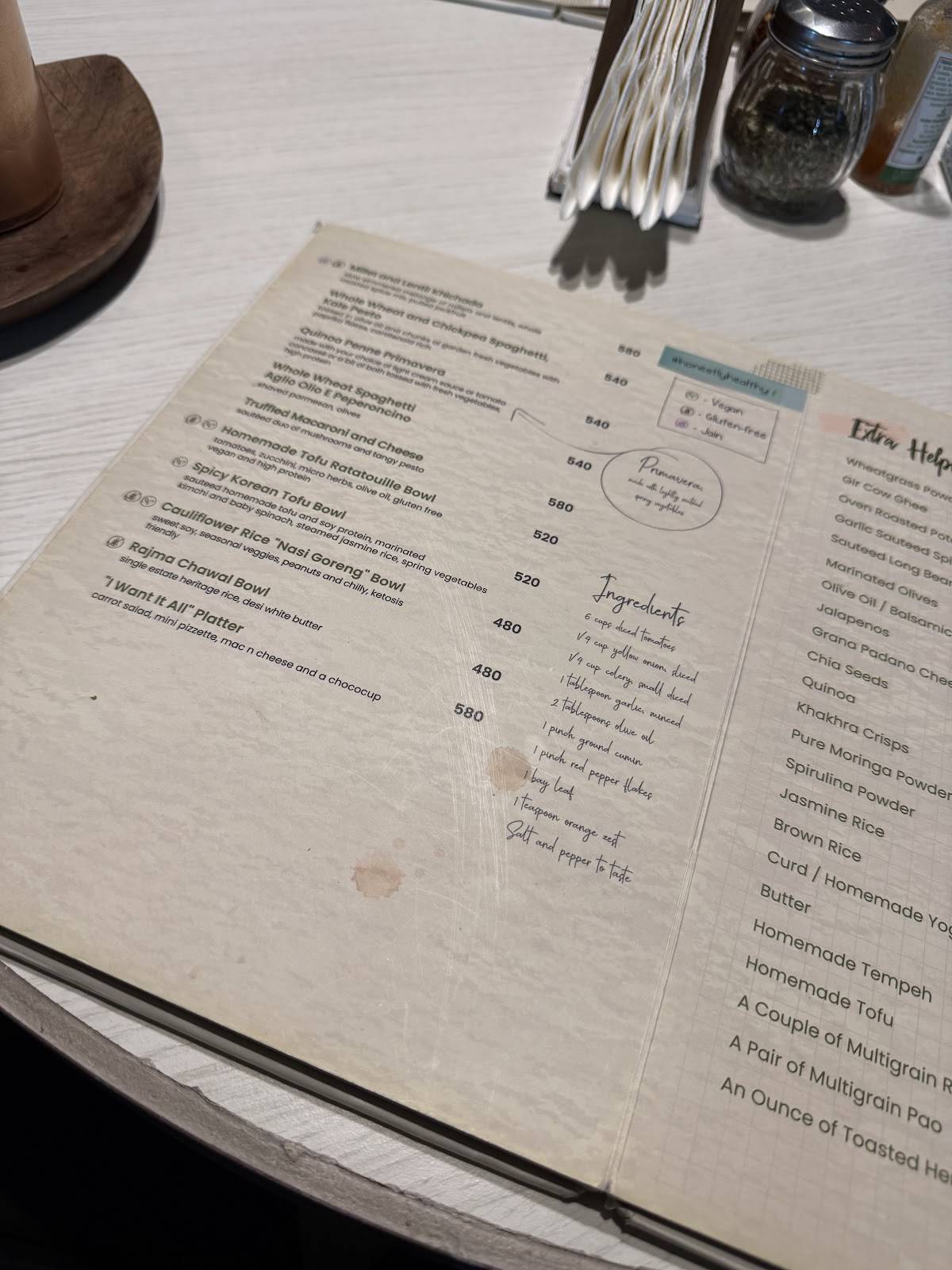 Santé Spa Cuisine menu