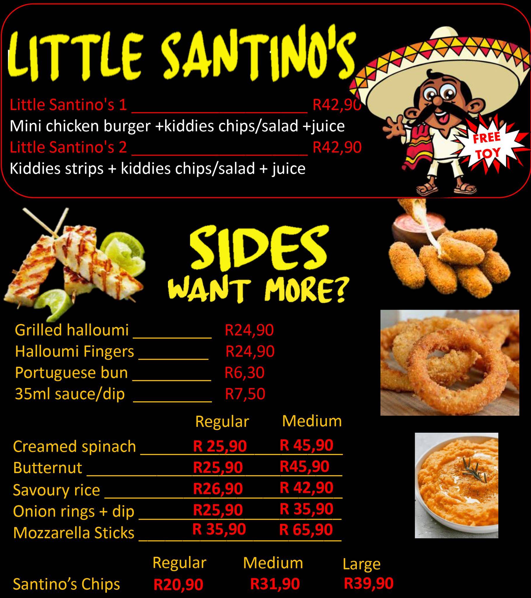 Menu at Santinos Chargrilled Chicken restaurant, Lenasia