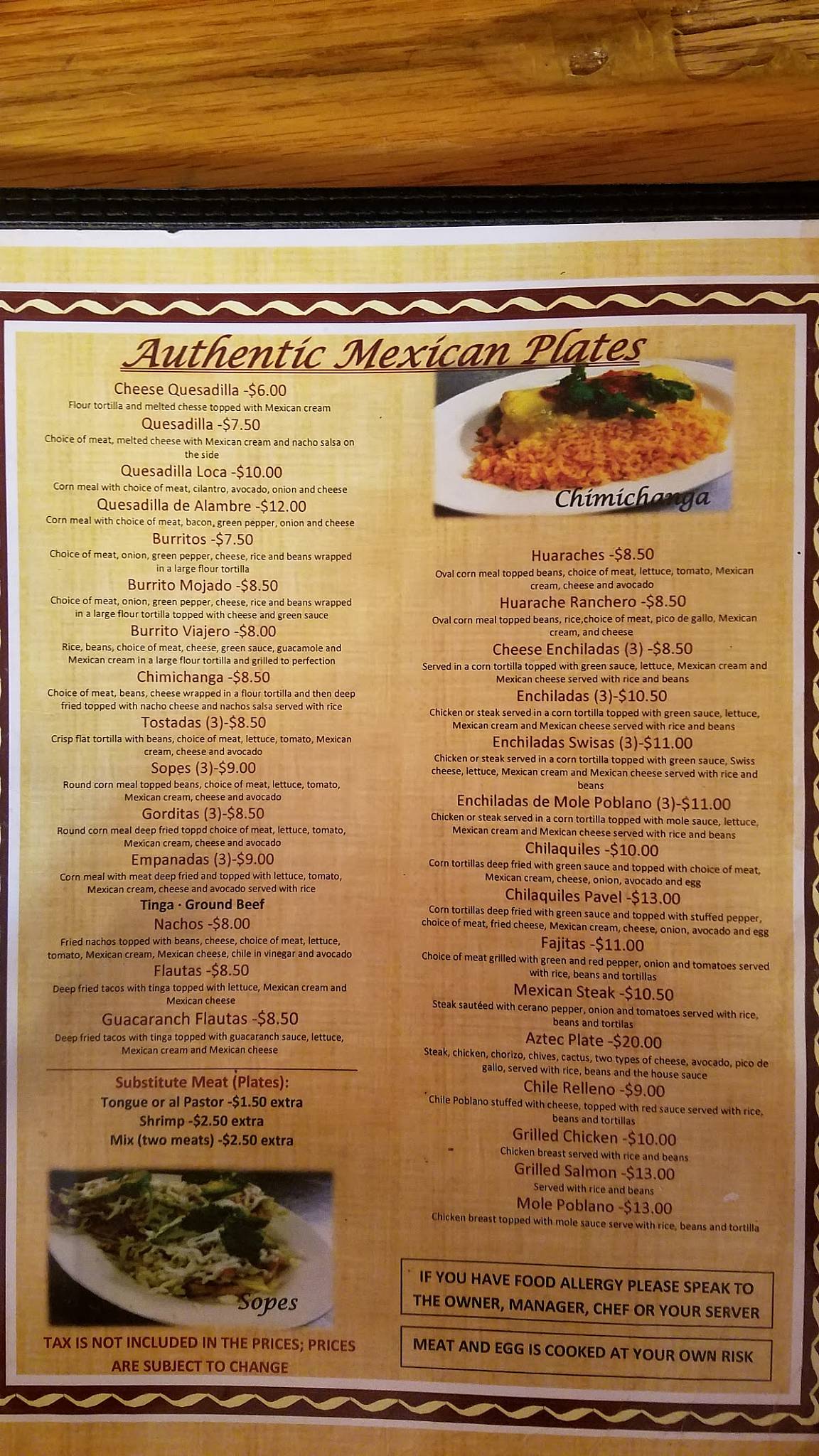 Menu at Italo's restaurant, Scranton