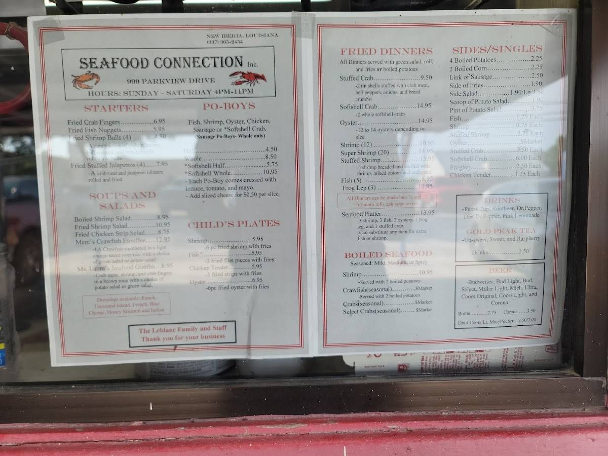 Menu at Seafood Connection of New Iberia restaurant, New Iberia