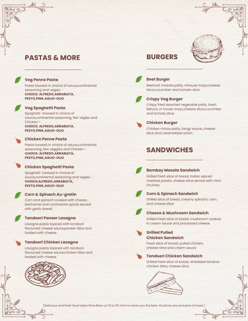 The White Cashew menu