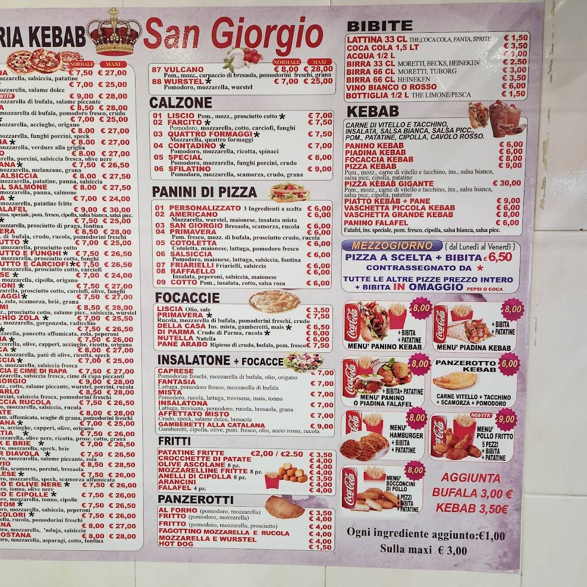 Menu di Pizzeria San Giorgio 