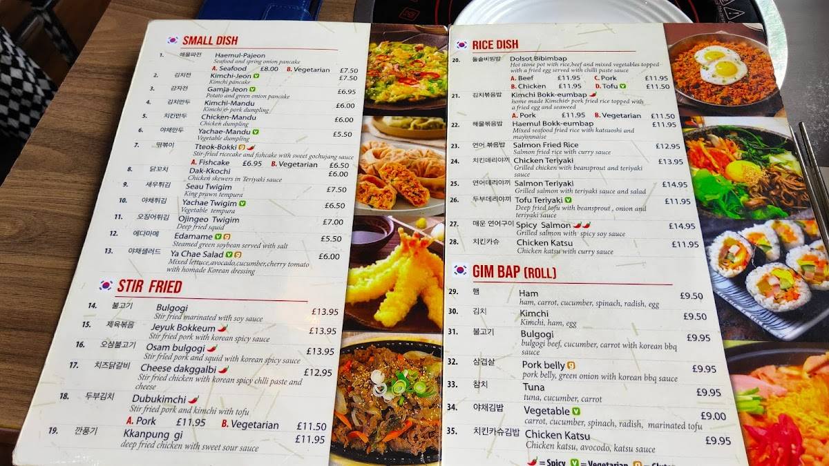 Menu at Seoul Korean BBQ, Glasgow