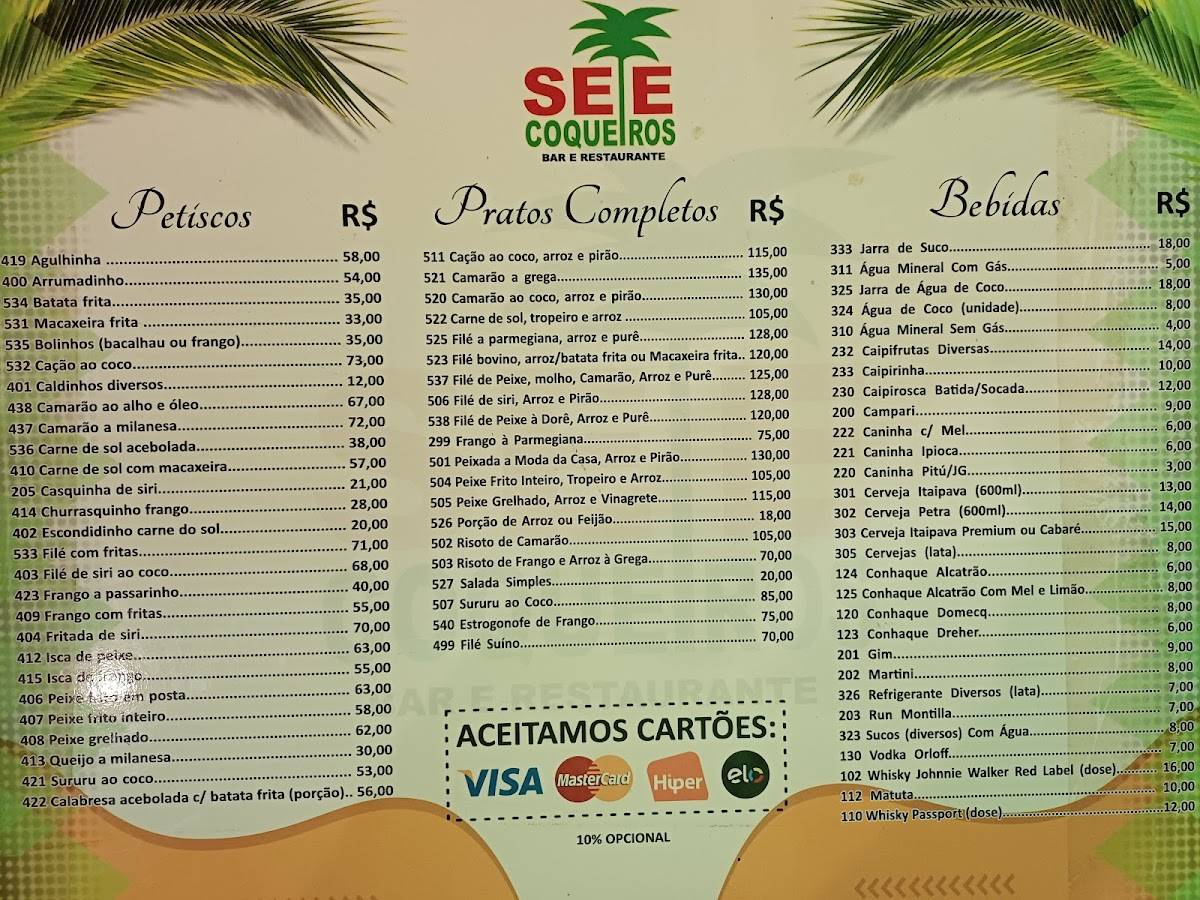 Sete Coqueiros Comedoria cardápio