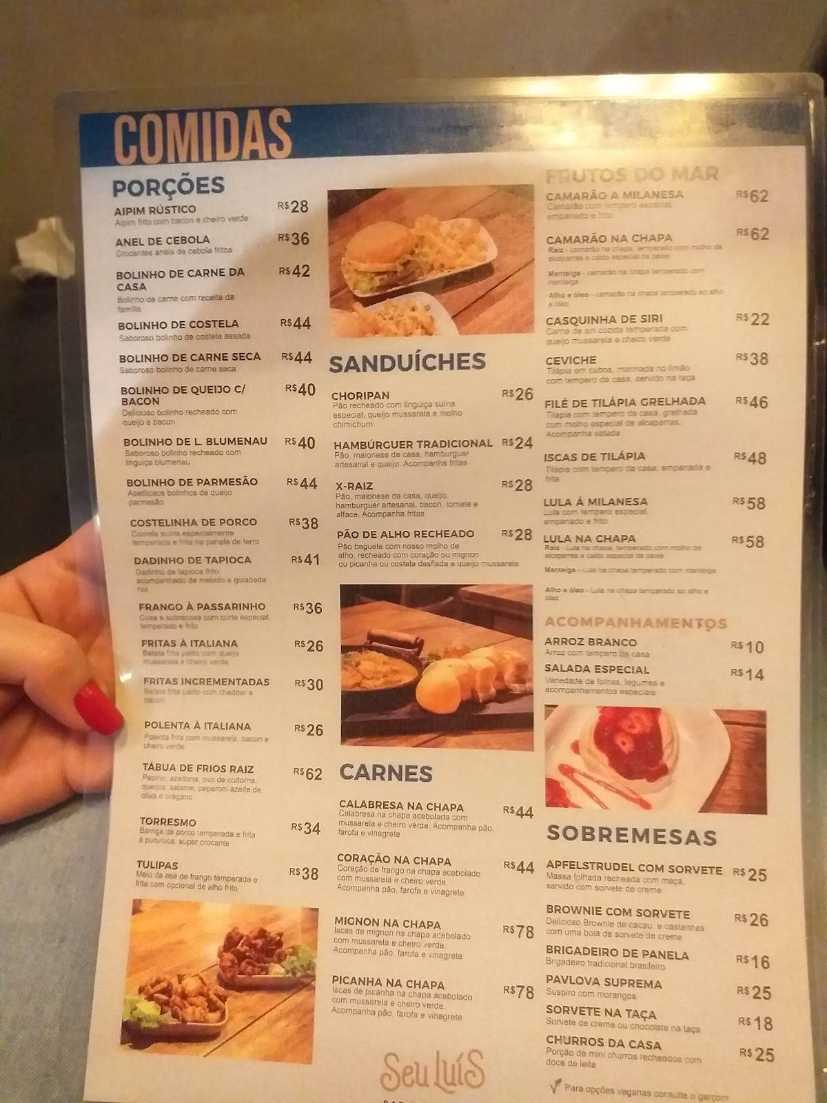 Seu Luís Bar e Petiscaria cardápio
