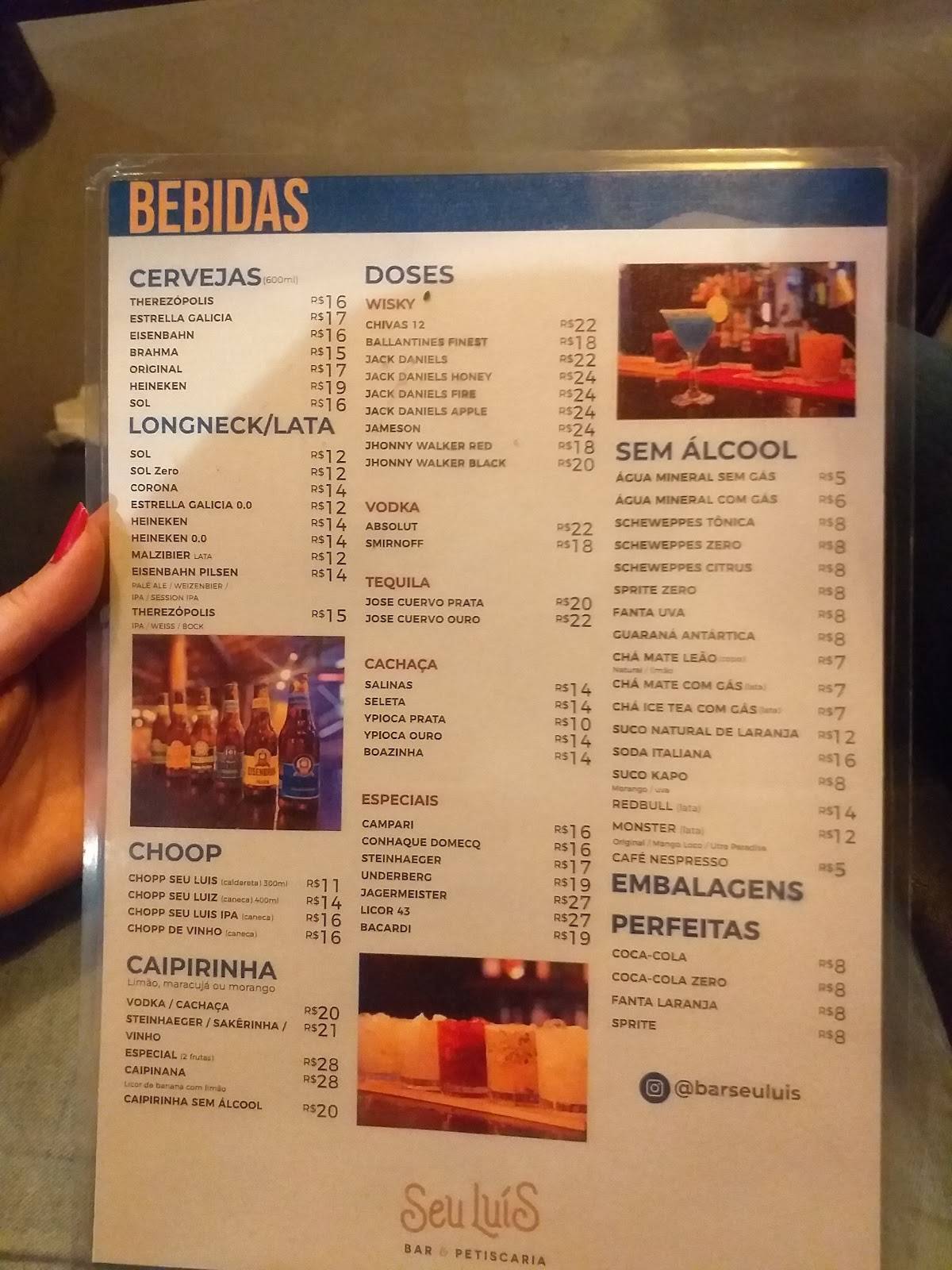 Seu Luís Bar e Petiscaria cardápio