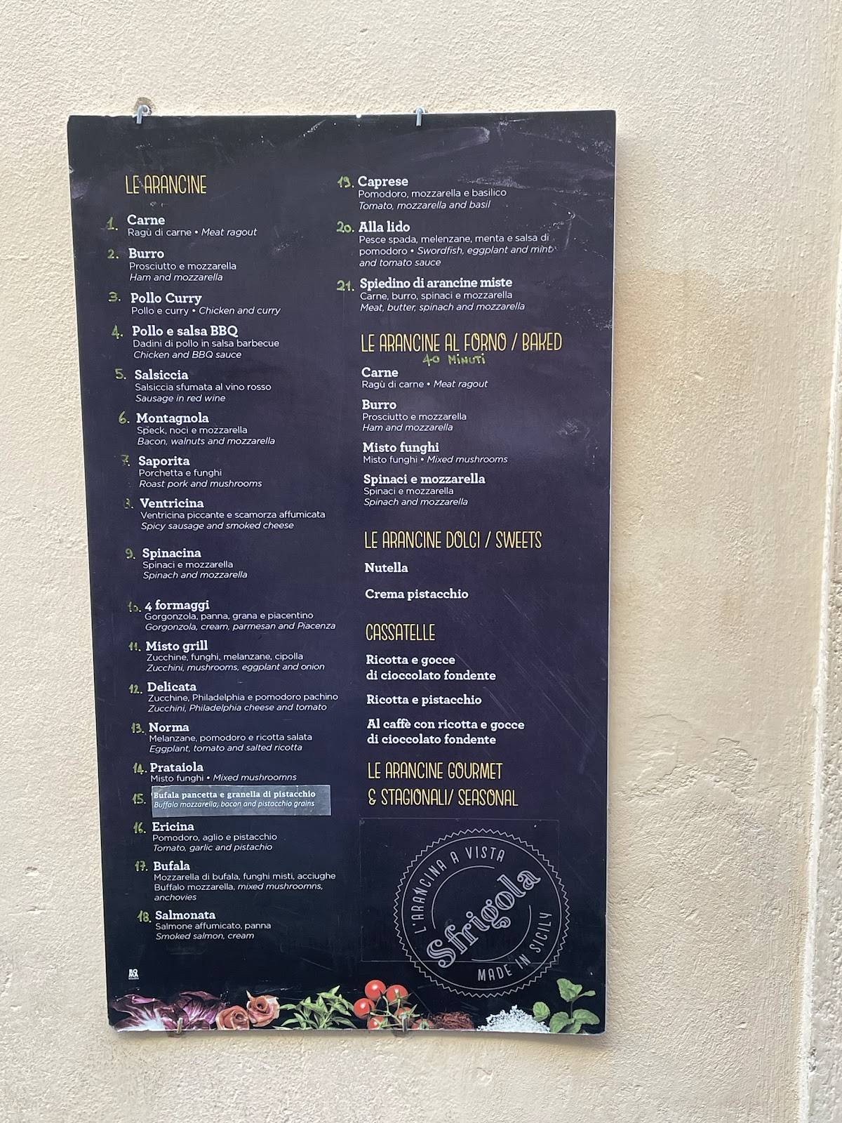 Menu di Sfrigola Cefalù 