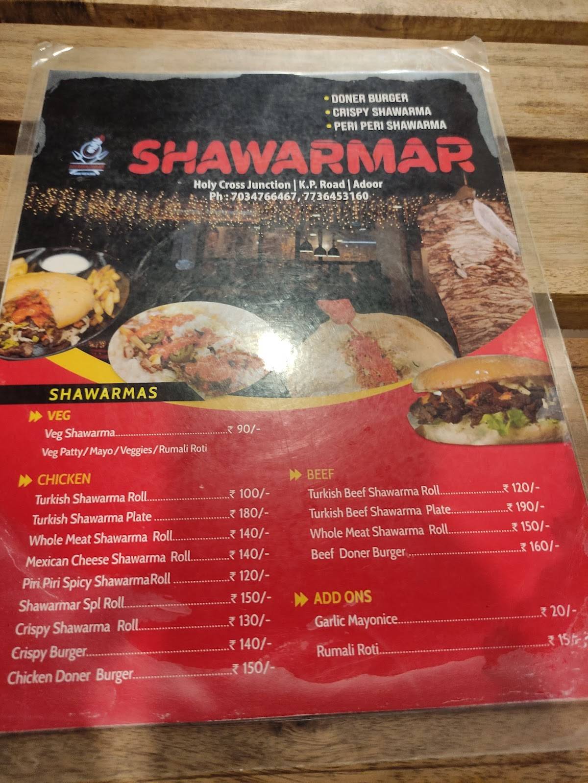 Shawarmar menu